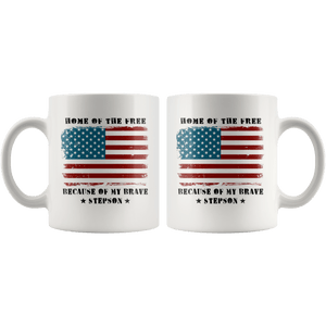 RobustCreative-Home of the Free Stepson Military Family American Flag - Military Family 11oz White Mug Retired or Deployed support troops Gift Idea - Both Sides Printed
