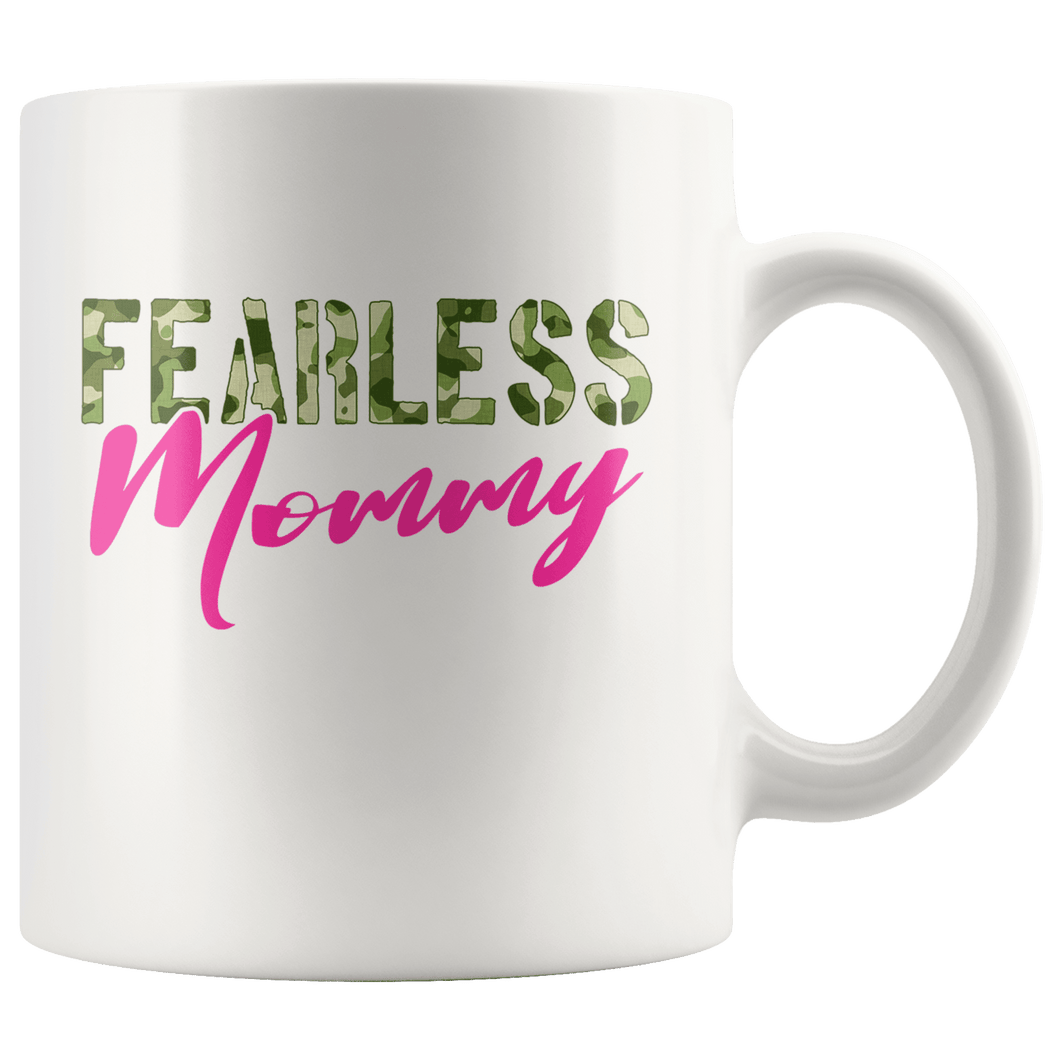 RobustCreative-Fearless Mommy Camo Hard Charger Veterans Day - Military Family 11oz White Mug Retired or Deployed support troops Gift Idea - Both Sides Printed