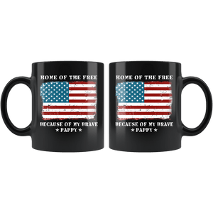 RobustCreative-Home of the Free Pappy USA Patriot Family Flag - Military Family 11oz Black Mug Retired or Deployed support troops Gift Idea - Both Sides Printed