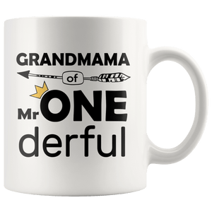 RobustCreative-Grandmama of Mr Onederful Crown 1st Birthday Baby Boy Outfit White 11oz Mug Gift Idea