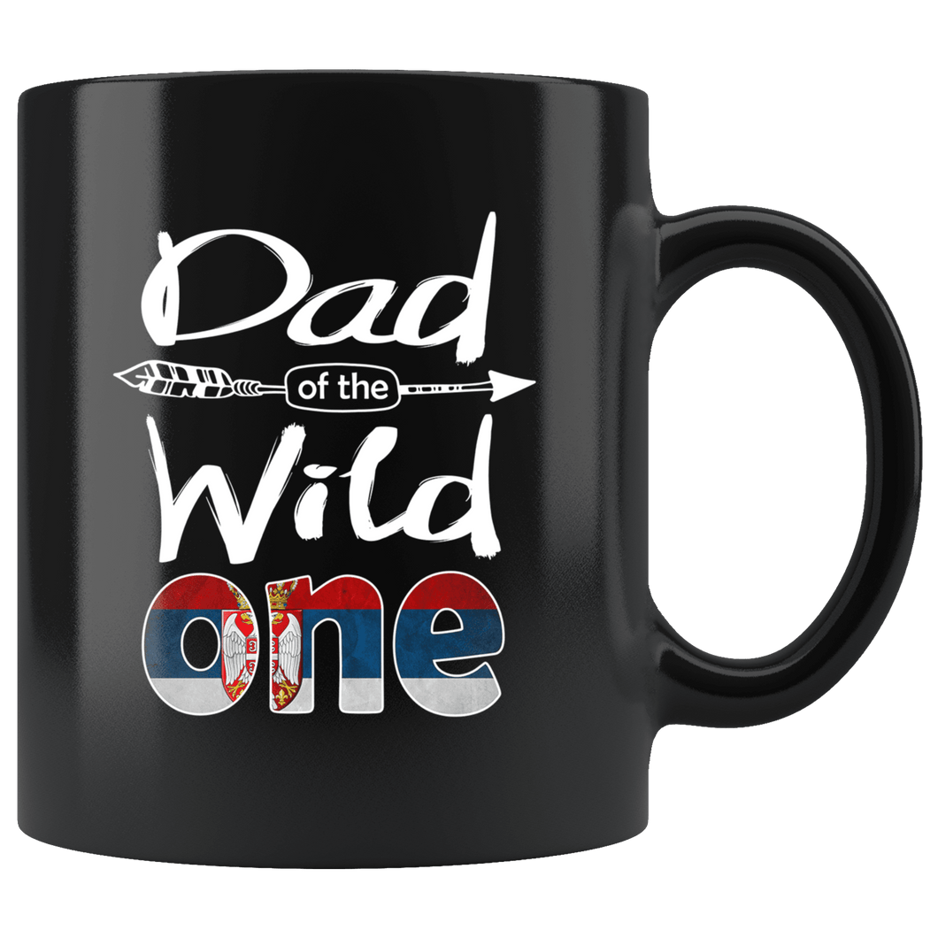 RobustCreative-Serbian Dad of the Wild One Birthday Serbia Flag Black 11oz Mug Gift Idea
