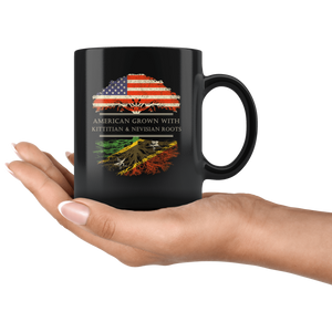 RobustCreative-Kittitian or Nevisian Roots American Grown Fathers Day Gift - Kittitian or Nevisian Pride 11oz Funny Black Coffee Mug - Real Saint Kitts & Nevis Hero Flag Papa National Heritage - Friends Gift - Both Sides Printed