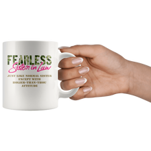 Load image into Gallery viewer, RobustCreative-Just Like Normal Fearless Sister In Law Camo Uniform - Military Family 11oz White Mug Active Component on Duty support troops Gift Idea - Both Sides Printed
