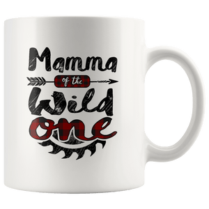 RobustCreative-Mamma of the Wild One Lumberjack Woodworker Sawdust - 11oz White Mug red black plaid Woodworking saw dust Gift Idea