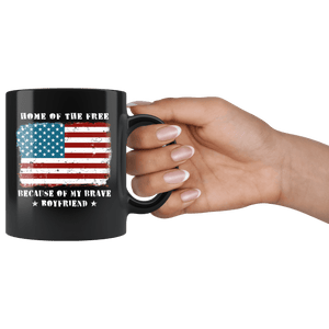 RobustCreative-Home of the Free Boyfriend Military Family American Flag - Military Family 11oz Black Mug Retired or Deployed support troops Gift Idea - Both Sides Printed