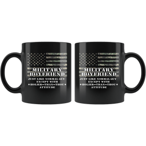 RobustCreative-Military Boyfriend Just Like Normal Family Camo Flag - Military Family 11oz Black Mug Deployed Duty Forces support troops CONUS Gift Idea - Both Sides Printed