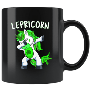 RobustCreative-Lepricorn Dabbing Unicorn Leprechaun Shamrock Kids - 11oz Black Mug lucky paddys pattys day Gift Idea
