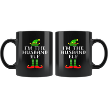 Load image into Gallery viewer, RobustCreative-Im The Husband Elf Matching Family Christmas - 11oz Black Mug Christmas group green pjs costume Gift Idea
