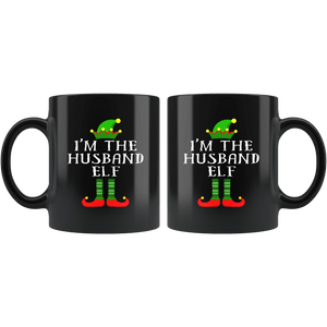 RobustCreative-Im The Husband Elf Matching Family Christmas - 11oz Black Mug Christmas group green pjs costume Gift Idea