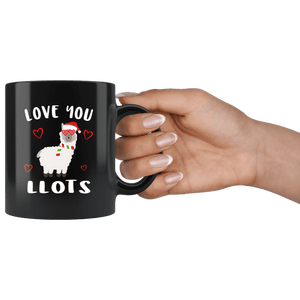 RobustCreative-Love You LLots Llama Lover Santas Hat Heart Glasses Cute - 11oz Black Mug Christmas gift idea Gift Idea