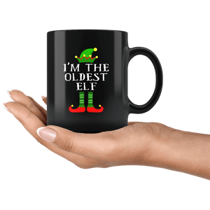 RobustCreative-Im The Oldest Elf Matching Family Christmas - 11oz Black Mug Christmas group green pjs costume Gift Idea