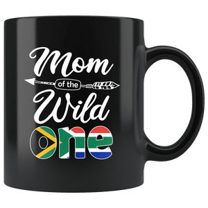 RobustCreative-South African Mom of the Wild One Birthday South Africa Flag Black 11oz Mug Gift Idea