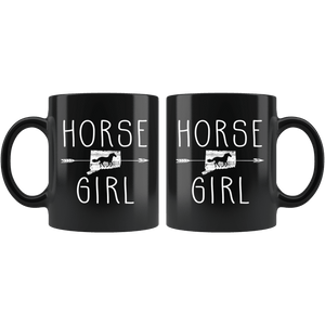 RobustCreative-Connecticut Horse Girl Gifts Connecticuter Shape Country for women - 11oz Black Mug Racing Lover Gift Idea