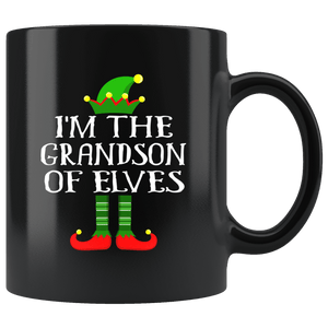 RobustCreative-Im The Grandson of Elves Family Matching Elf Outfits PJ - 11oz Black Mug Christmas group green pjs costume Gift Idea