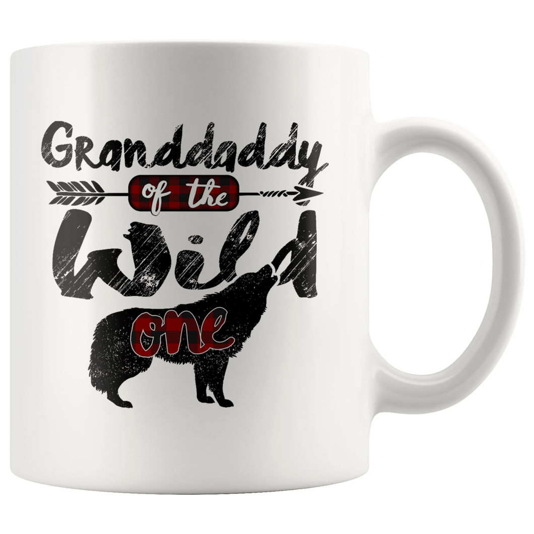 RobustCreative-Strong Granddaddy of the Wild One Wolf 1st Birthday - 11oz White Mug plaid pajamas Gift Idea