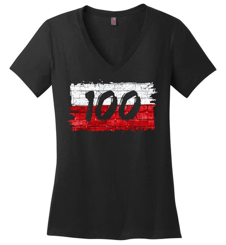 RobustCreative-100 Years Independence Day Womens V-Neck shirt Polish Flag National Independence Day Black