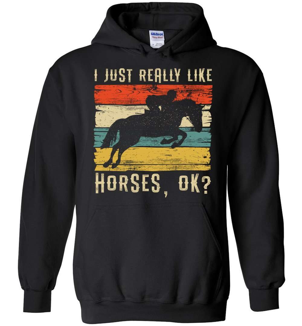 RobustCreative-Horse Girl Youth Hoodie Vintage Retro I Just Really Like Riding Racing Lover Black