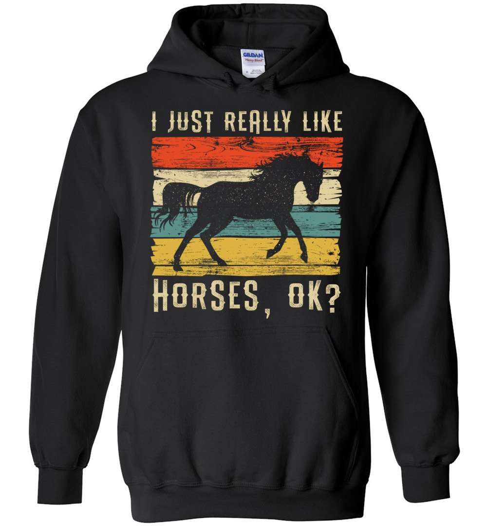RobustCreative-Horse Wild Girl Youth Hoodie I Just Really Like Riding Vintage Retro Racing Lover Black