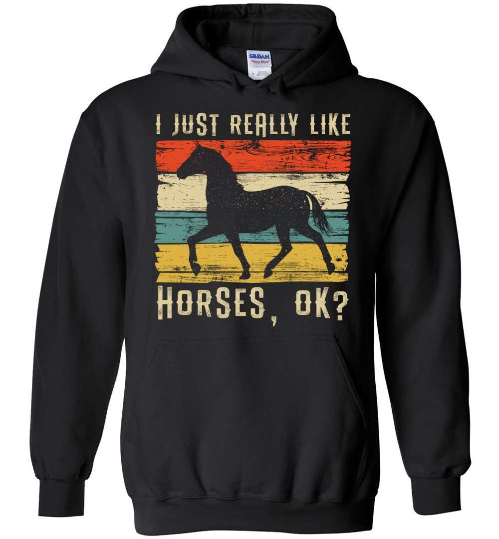 RobustCreative-Horse Girl Youth Hoodie Retro I Just Really Like Riding Vintage Racing Lover Black