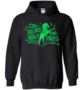 RobustCreative-This Girl Dreams Horses & Parays Youth Hoodie Racing Riding Gift Tees Green Racing Riding Lover Green Black