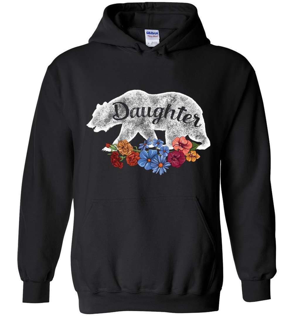 RobustCreative-Daughter Bear in Flowers Vintage Hoodie Matching Family Pajama Retro Family Black