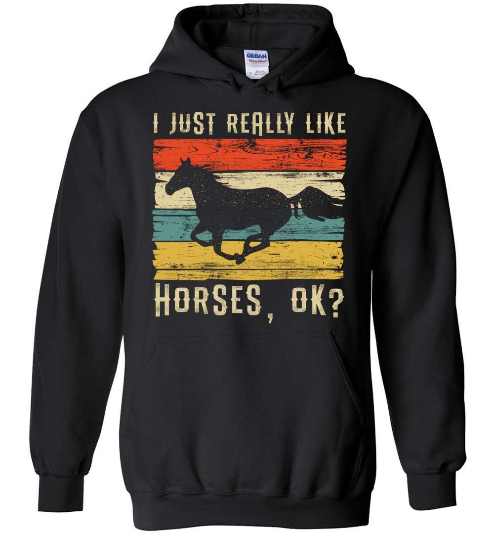 RobustCreative-Retro Horse Girl Youth Hoodie I Just Really Like Riding Vintage Racing Lover Black