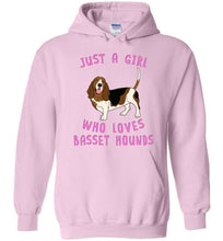 Load image into Gallery viewer, RobustCreative-Just a Girl Who Loves Basset Hounds Hoodie ~ Animal Spirit for Dog Lover Adults &amp; Kids
