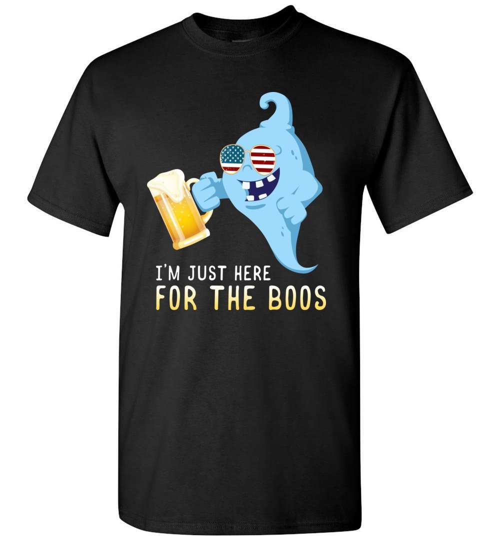 RobustCreative-I'm Just Here for the Boos Ghost American Flag Glasses Halloween T-shirt Funny Boo Party Outfit Black