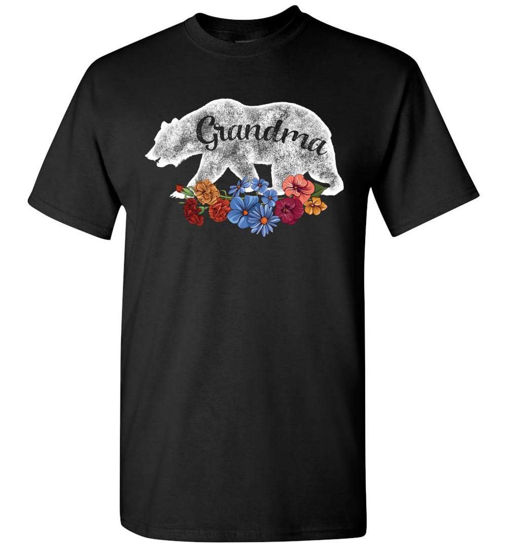 RobustCreative-Grandma Bear in Flowers Vintage T-shirt Matching Family Pajama Retro Family Black