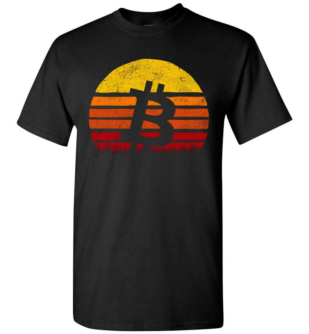 RobustCreative-Bitcoin Retro Sunset T-shirt Sun Silhuette cryptocurrency technology Black