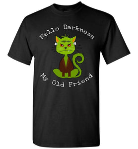 RobustCreative-Black Cat Darkness Friend Green Monster Halloween T-shirt Hello Darkness My Old Friend Black
