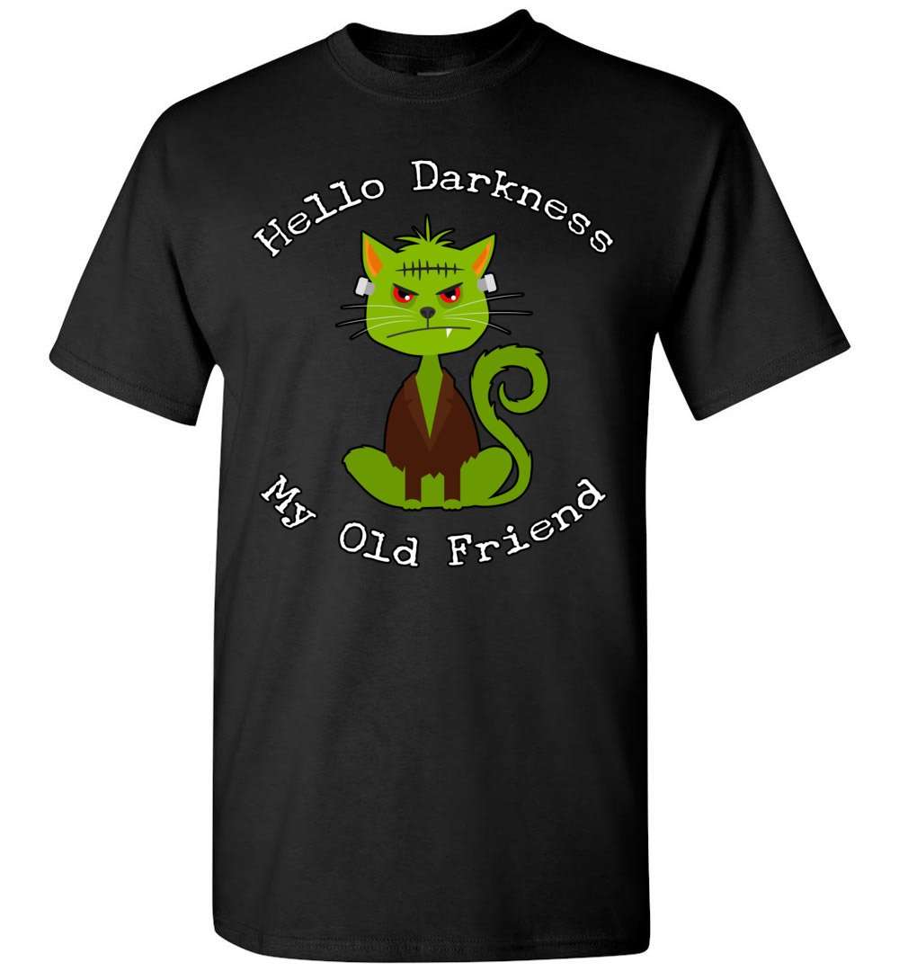 RobustCreative-Black Cat Darkness Friend Green Monster Halloween T-shirt Hello Darkness My Old Friend Black