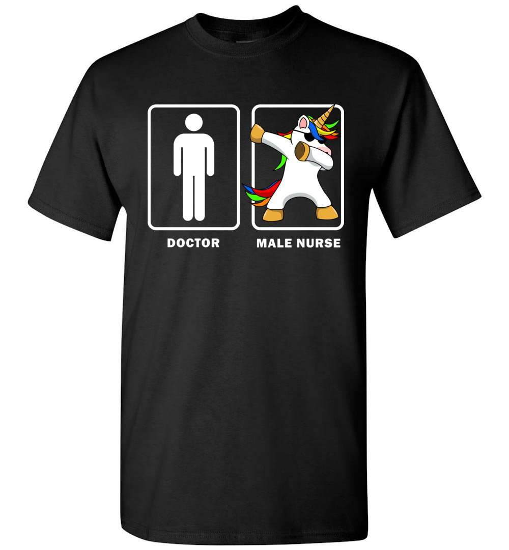 RobustCreative-Male Nurse VS Doctor Dabbing Unicorn T-shirt Medical Black