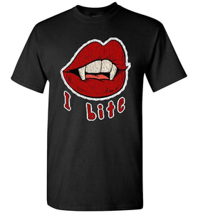 RobustCreative-I Bite Vampire Lips Distressed Funny Halloween T-shirt Spooky Monster Blood Black