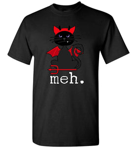 RobustCreative-Black Cat Meh Red Devil Halloween T-shirt Meow Hocus Pocus Black