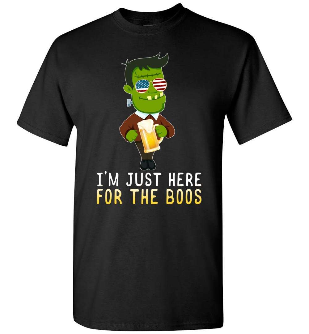 RobustCreative-I'm Just Here for the Boos Monster American Flag Halloween T-shirt Funny Boo Party Outfit Black