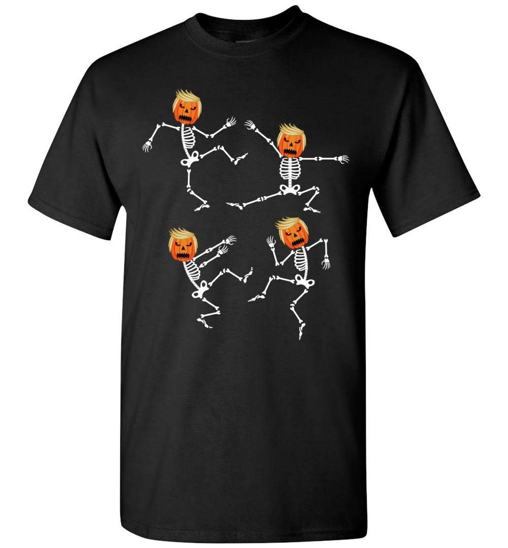 RobustCreative-Trumpkin Skeleton Dancing Trump Halloween Party T-shirt pumpkin with funny hair Black