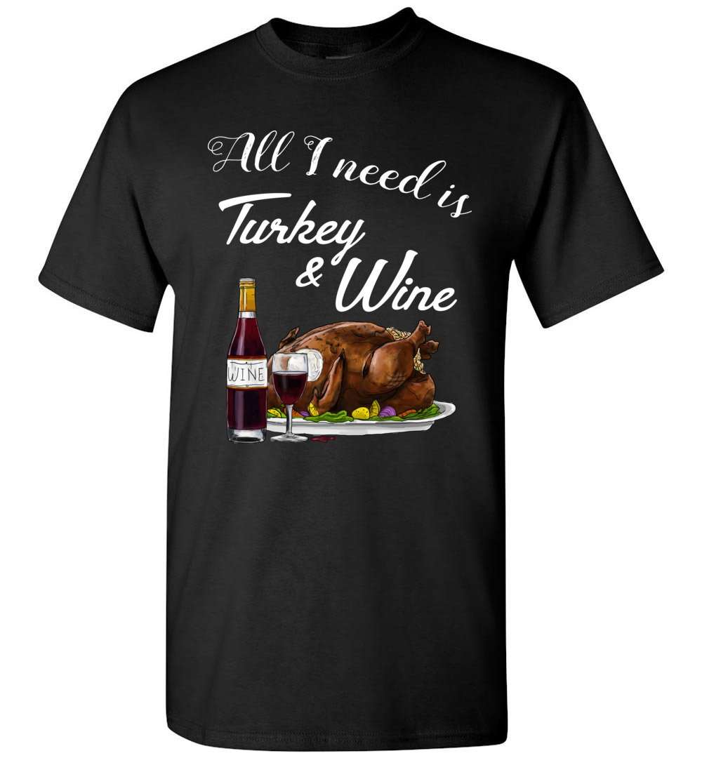RobustCreative-Funny Thanksgiving T-shirt Turkey and Wine Winesgiving Friendsgiving Parties Black