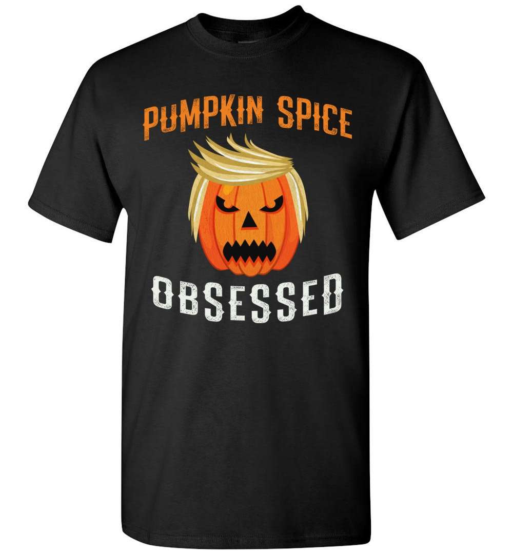 RobustCreative-Trumpkin Pumpkin Spice Obsessed Trump Halloween Party T-shirt pumpkin with funny hair Black