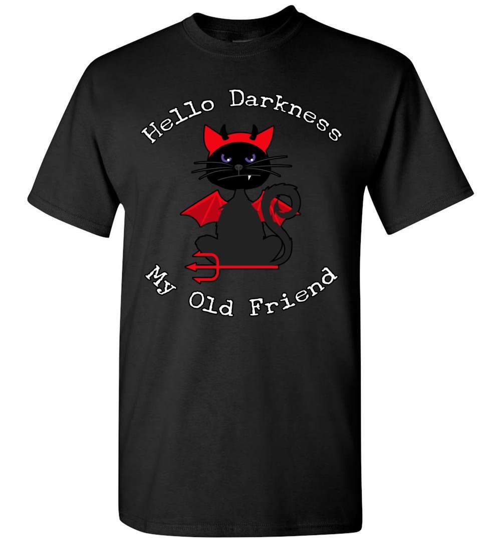 RobustCreative-Black Cat Darkness Friend Red Devil Halloween T-shirt Hello Darkness My Old Friend Black