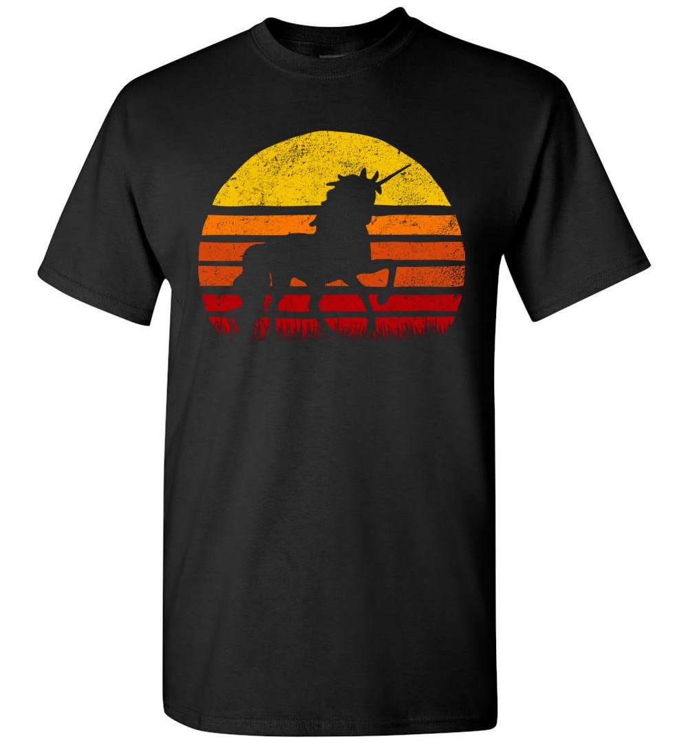 RobustCreative-Unicorn Retro Sunset T-shirt Sun Silhuette magical Black
