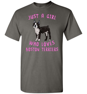 RobustCreative-Just a Girl Who Loves Boston Terriers Girls Shirt: Animal Spirit for Dog Lover Kids Sizes