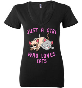 RobustCreative-Just a Girl Who Loves Cats: Animal Spirit Women's Deep V-Neck T-Shirt