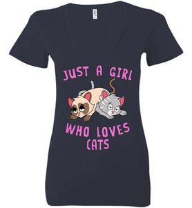 RobustCreative-Just a Girl Who Loves Cats: Animal Spirit Women's Deep V-Neck T-Shirt
