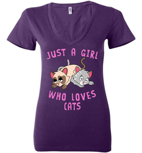 RobustCreative-Just a Girl Who Loves Cats: Animal Spirit Women's Deep V-Neck T-Shirt