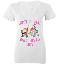 Load image into Gallery viewer, RobustCreative-Just a Girl Who Loves Cats: Animal Spirit Women&#39;s Deep V-Neck T-Shirt
