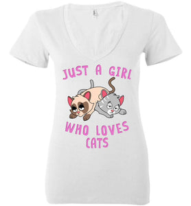 RobustCreative-Just a Girl Who Loves Cats: Animal Spirit Women's Deep V-Neck T-Shirt