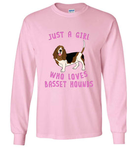 RobustCreative-Just a Girl Who Loves Baby Basset Hounds Long Sleeve Shirt ~ Animal Spirit for Dog Lover Youth & Adult Sizes