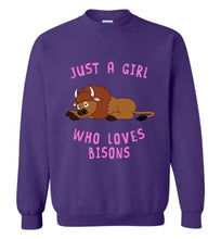 Load image into Gallery viewer, RobustCreative-Just a Girl Who Loves Bisons: Animal Spirit Crewneck Sweatshirt
