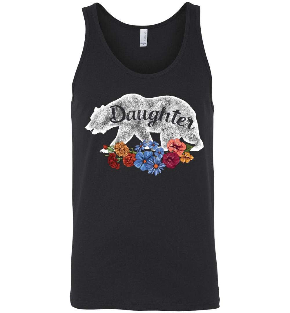 RobustCreative-Daughter Bear in Flowers Vintage Tank Top Matching Family Pajama Retro Family Black